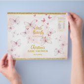 ピンクバタフライベビーシャワーチップバッグラベル チラシ (手)