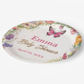 ピンクバタフライベビーシャワーフローラガーデン ペーパープレート (アングル)
