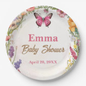 ピンクバタフライベビーシャワーフローラガーデン ペーパープレート (正面)