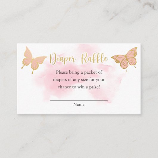 ピンクバタフライベビーシャワー招待状 エンクロージャーカード (正面)