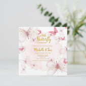 ピンクバタフライベビーシャワー招待状 招待状 (スタンド正面)