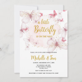 ピンクバタフライベビーシャワー招待状 招待状