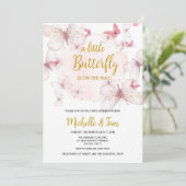 ピンクバタフライベビーシャワー招待状 招待状 (スタンド正面)