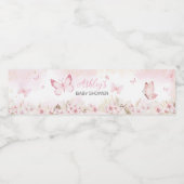 ピンクバタフライベビーシャワー ペットボトルラベル (シングルラベル)