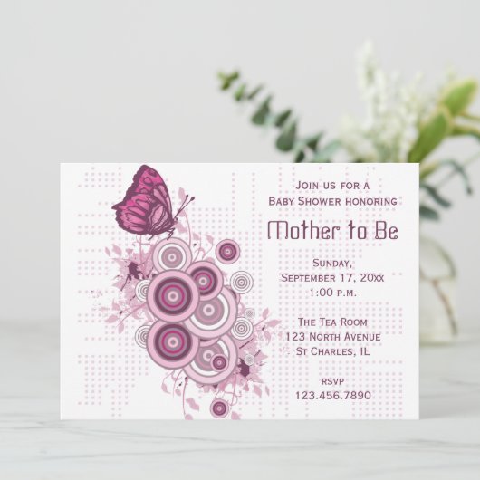 ピンクバタフライベビーシャワー 招待状 (スタンド正面)