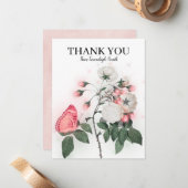 ピンクバタフライホワイトローズありがとう ノートカード (正面/裏面インサイチュ)