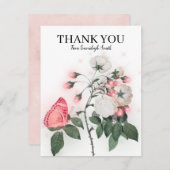ピンクバタフライホワイトローズありがとう ノートカード (正面/裏面)