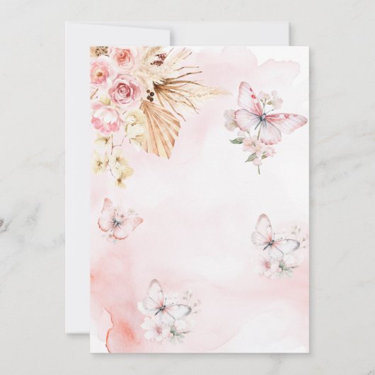 ピンクバタフライボウホフラワーズ1st誕生日フローラ 招待状 (裏面)