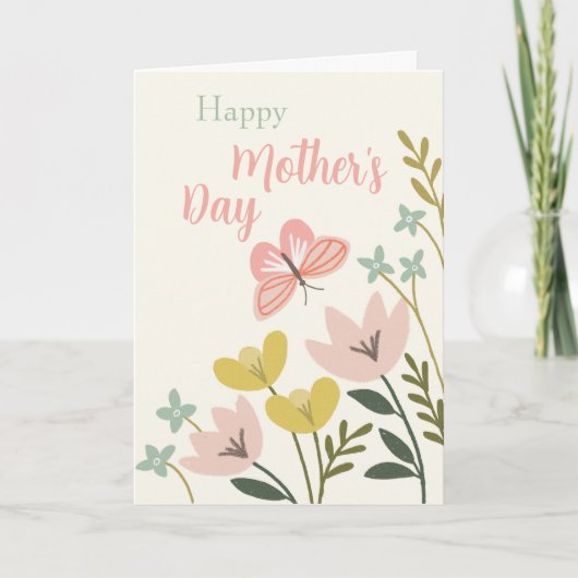 ピンクバタフライマザーズデイカード サンキューカード (正面)