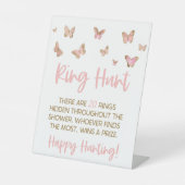 ピンクバタフライリングや輪狩りブライダルシャワーゲームペデスト 台座サイン (正面)