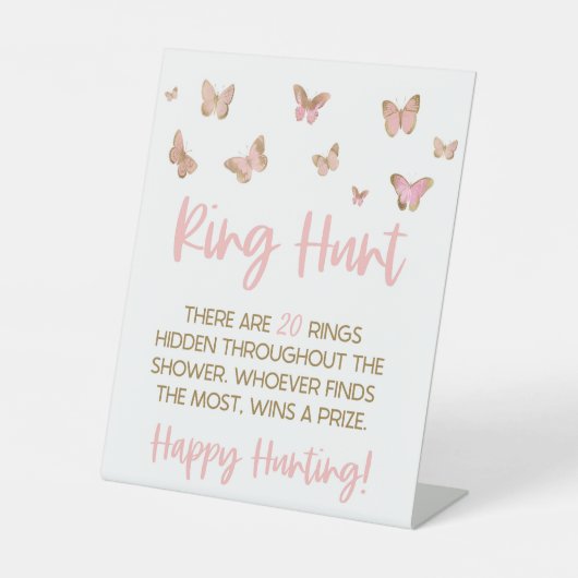 ピンクバタフライリングや輪狩りブライダルシャワーゲームペデスト 台座サイン (正面)