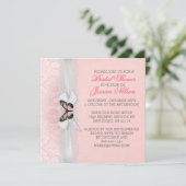 ピンクバタフライレースリボンダマスクブライダルシャワー 招待状 (スタンド正面)