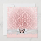 ピンクバタフライレースリボンダマスクブライダルシャワー 招待状 (裏面)