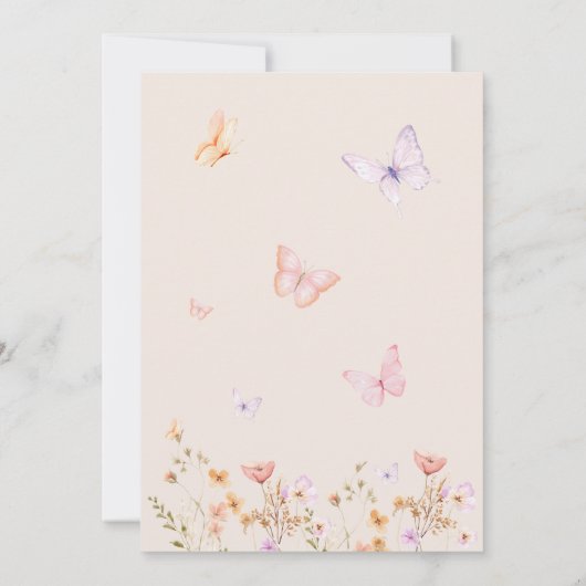 ピンクバタフライワイルドフラワーガールファースト誕生日 招待状 (裏面)