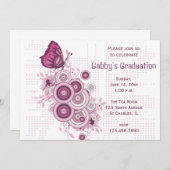 ピンクバタフライ卒業パーティー招待状 招待状 (正面/裏面)