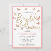 ピンクバタフライ及び金ゴールドグリッターブライダルシャワー 招待状 (正面)