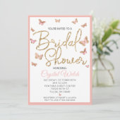 ピンクバタフライ及び金ゴールドグリッターブライダルシャワー 招待状 (スタンド正面)