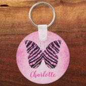 ピンクバタフライ名モノグラム キーホルダー (裏面)