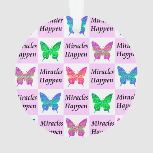 ピンクバタフライ奇跡が起こるデザイン オーナメント (裏面)