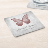 ピンクバタフライ結婚ズ紙コースター スクエアペーパーコースター (アングル)