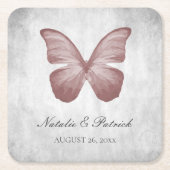 ピンクバタフライ結婚ズ紙コースター スクエアペーパーコースター (正面)