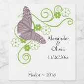 ピンクバタフライ結婚フローラのワインラベル ワインラベル (シングルラベル)