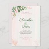 ピンクバタフライ結婚式招待状オンウォーター色 招待状 (正面/裏面)