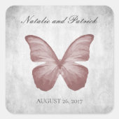 ピンクバタフライ結婚式用シール スクエアシール (正面)