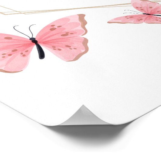 ピンクバタフライ誕生日ウェルカムサイン ポスター (角)