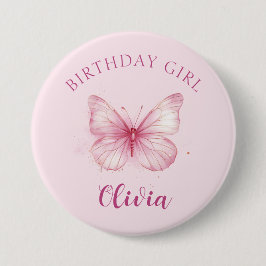 ピンクバタフライ誕生日ガールバッジ 缶バッジ