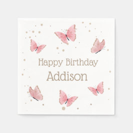 ピンクバタフライ誕生日 スタンダードカクテルナプキン