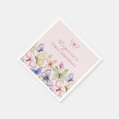 ピンクバタフライ誕生日 スタンダードカクテルナプキン (角)