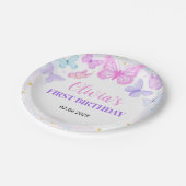 ピンクバタフライ誕生日 ペーパープレート (アングル)