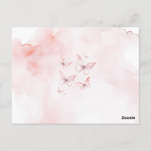 ピンクバタフライ赤ちゃんシャワーブックベビー ポストカード (裏面)