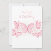 ピンクバタフライ1st誕生日招待状ベビーガール 招待状 (裏面)