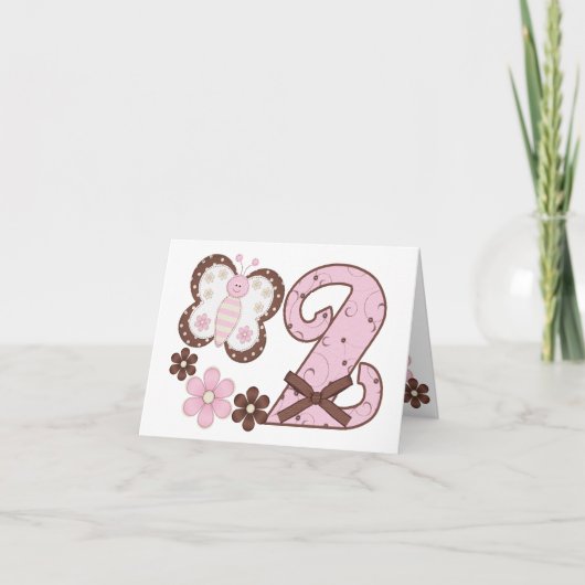 ピンクバタフライ2ndバースデーフィルイン招待状 招待状 (正面)