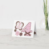 ピンクバタフライ4歳の誕生日埋め込み招待状 招待状 (正面)