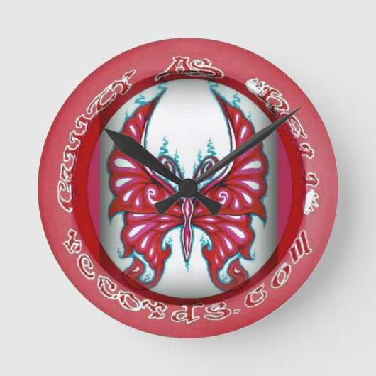 ピンクバタフライ8"ラウンドウォールクロック ラウンド壁時計 (正面)