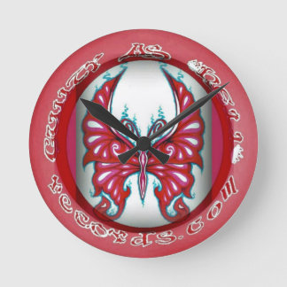 ピンクバタフライ8"ラウンドウォールクロック ラウンド壁時計