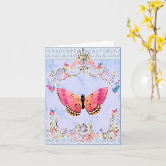 ピンクバタフライ カード (黄色い花)