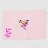 ピンクバタフライ – 名前の追加 ゴルフタオル (横)