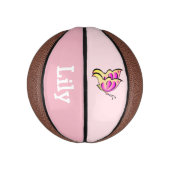 ピンクバタフライ – 名前の追加 ミニバスケットボール (縦)