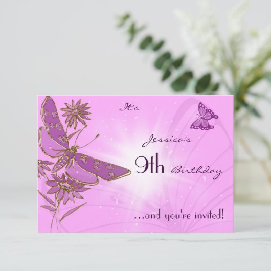 ピンクバタフライRSVP招待状カード 招待状 (スタンド正面)