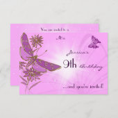 ピンクバタフライRSVP招待状カード 招待状 (正面/裏面)