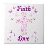 ピンクバターフリーバラの信仰と愛の十字架 タイル (正面)