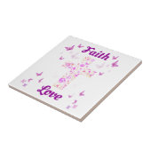 ピンクバターフリーバラの信仰と愛の十字架 タイル (側面)