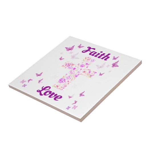 ピンクバターフリーバラの信仰と愛の十字架 タイル (側面)