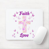 ピンクバターフリーバラの信仰と愛の十字架 マウスパッド (マウス)
