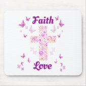 ピンクバターフリーバラの信仰と愛の十字架 マウスパッド (正面)