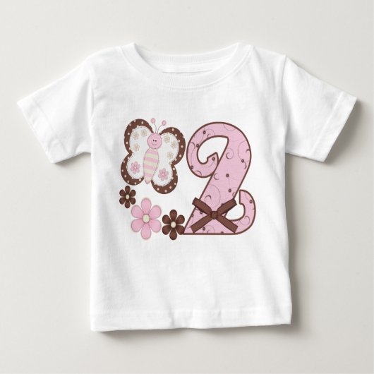 ピンクバターフ2nd誕生日 ベビーTシャツ (正面)